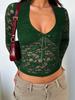 Women y2k Sexy Wind Slim Hollow Long Sleeve Tie Lace Shirt Top
