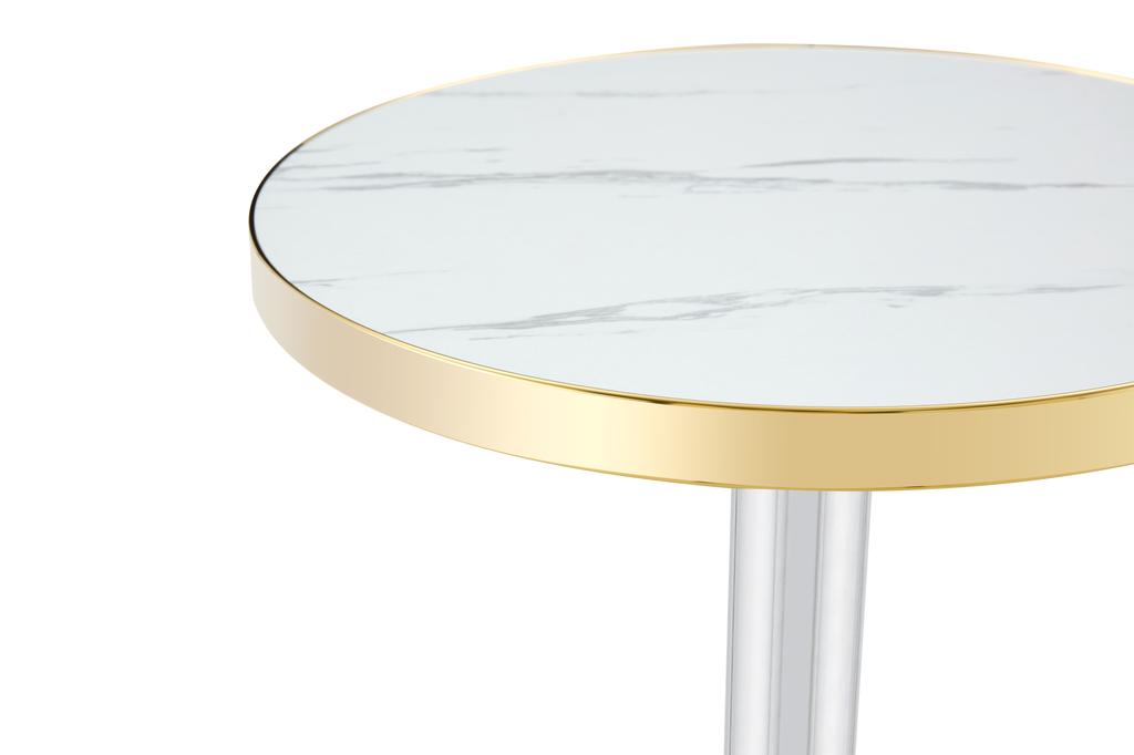 Modern Round Side Table, Marble-Look Tabletop with Golden Rim, Sturdy Metal Frame in Black/Gold/Silver, Coffee Table, Nightstand or Balcony Table