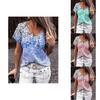 Elegant Womens V-neck Short Sleeve Floral Print Tops T-shirt For Casual Wear
