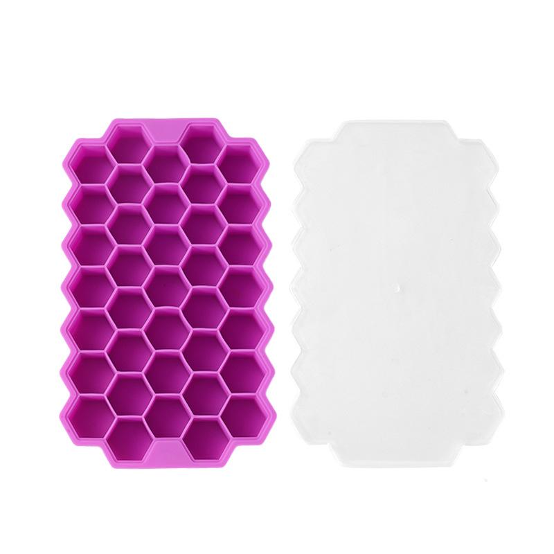 Silicone Honeycomb Ice Tray With Lid, Easy-Release Flexible Ice Mold, 37 Hexagonal Ice Maker, Suitable For Whiskey, Cocktails, Refrigerator Freezing