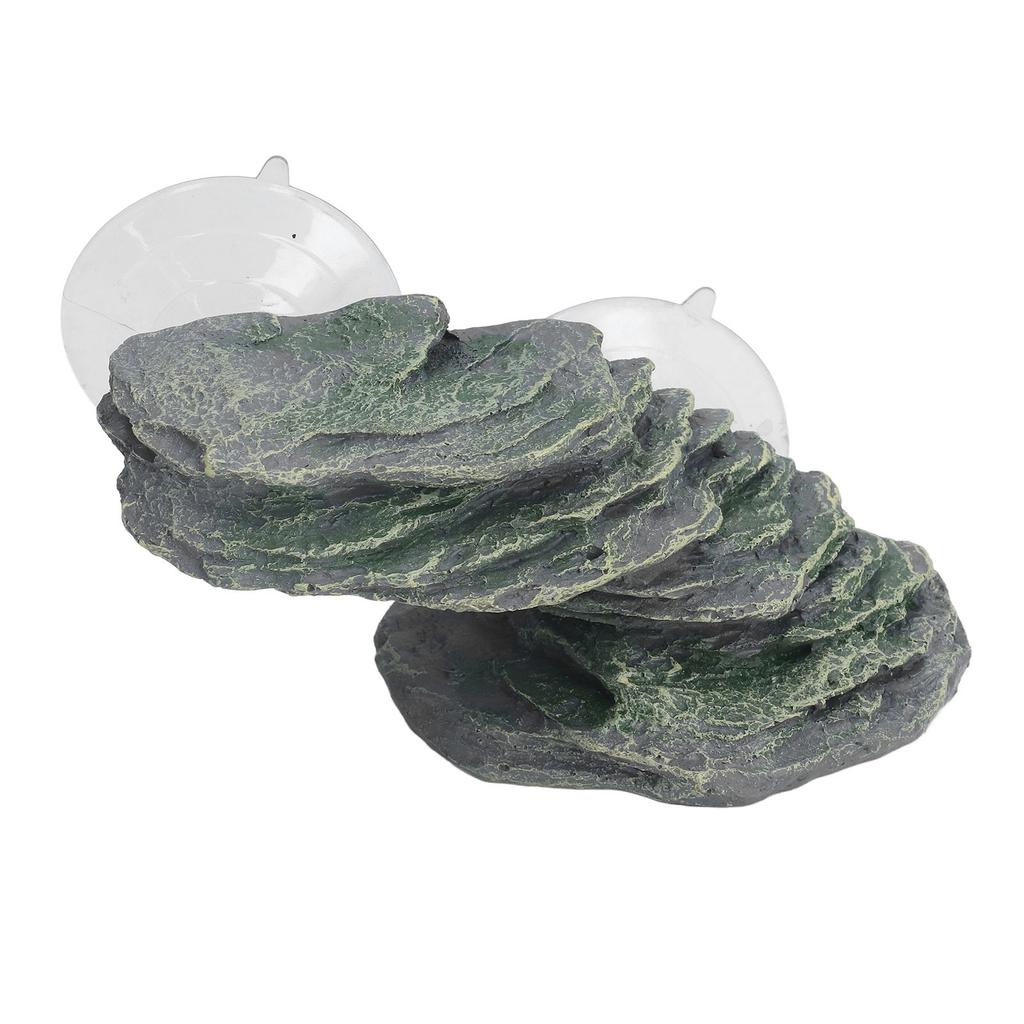 Tortoise Climbing Platform Resin Lifelike Aquarium Rock Ornament Reptile Basking Dock with Suction Cup for Lizard