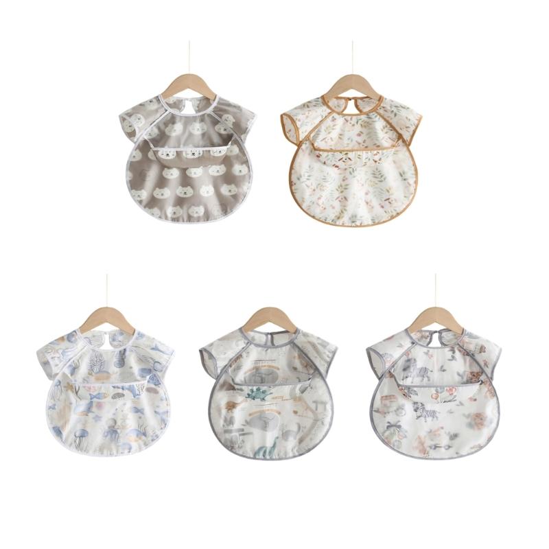 Spill Proof Short Sleeve Infant Bib with Adjustable Straps Easy Cleaning Smock For Eating Painting Outdoor Activity