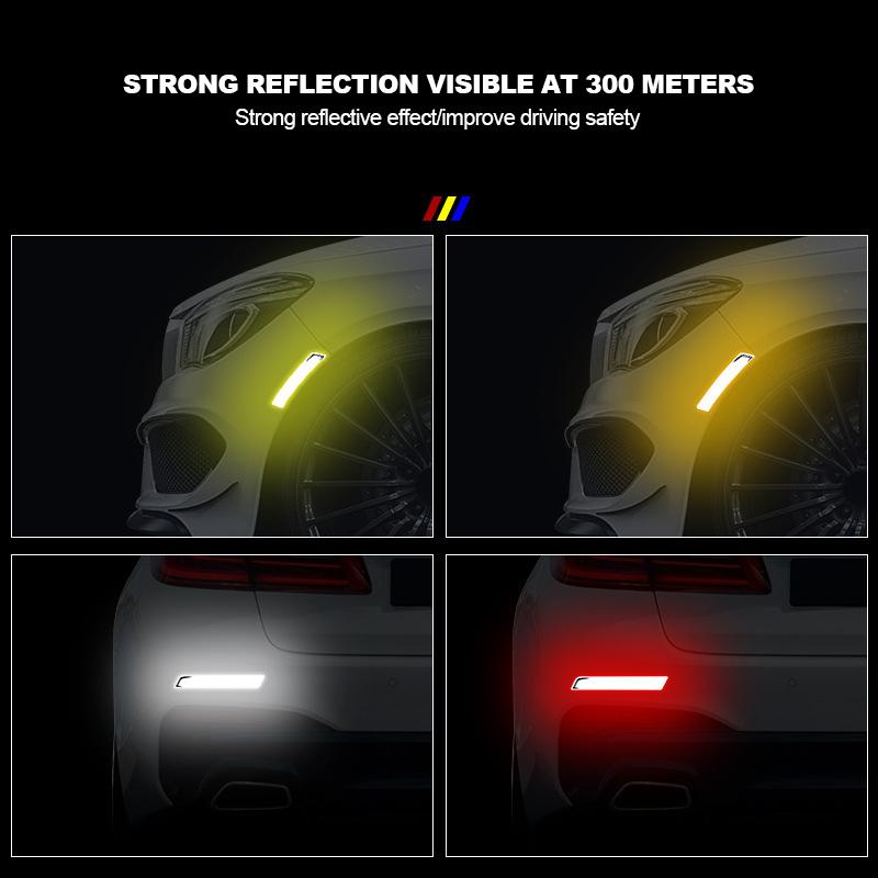 6Pcs Car Safety Warning Sticker Mark Car Reflective Stickers Tape Bumper Reflective Strips Exterior Accessories Universal