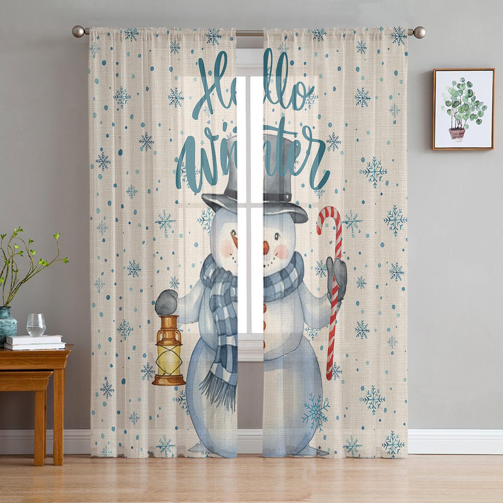 

Рождественские снежинки для спальни, прозрачные прозрачные шторы, праздничное украшение, оконная вуаль, тюлевая занавеска 135W x 114H(cm)