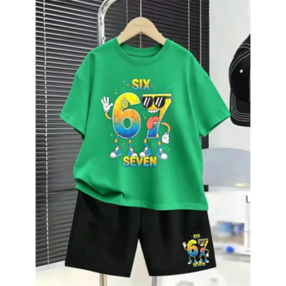 67 Number Funny Printed Men's T-shirt and Shorts 2 Piece Set Summer Home Outdoor Casual Outfit for Men's and Women's T-shirt Set