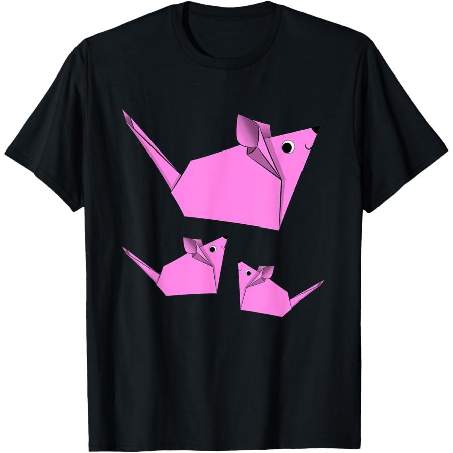 

Mice Shirt Cute Pink Origami Mother Mouse and Baby Mice T-Shirt XXXXXL чёрный