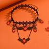Dark Style Gothic Choker Red Rhinestone Heart Bat Earrings Halloween Necklace  Holiday Gift