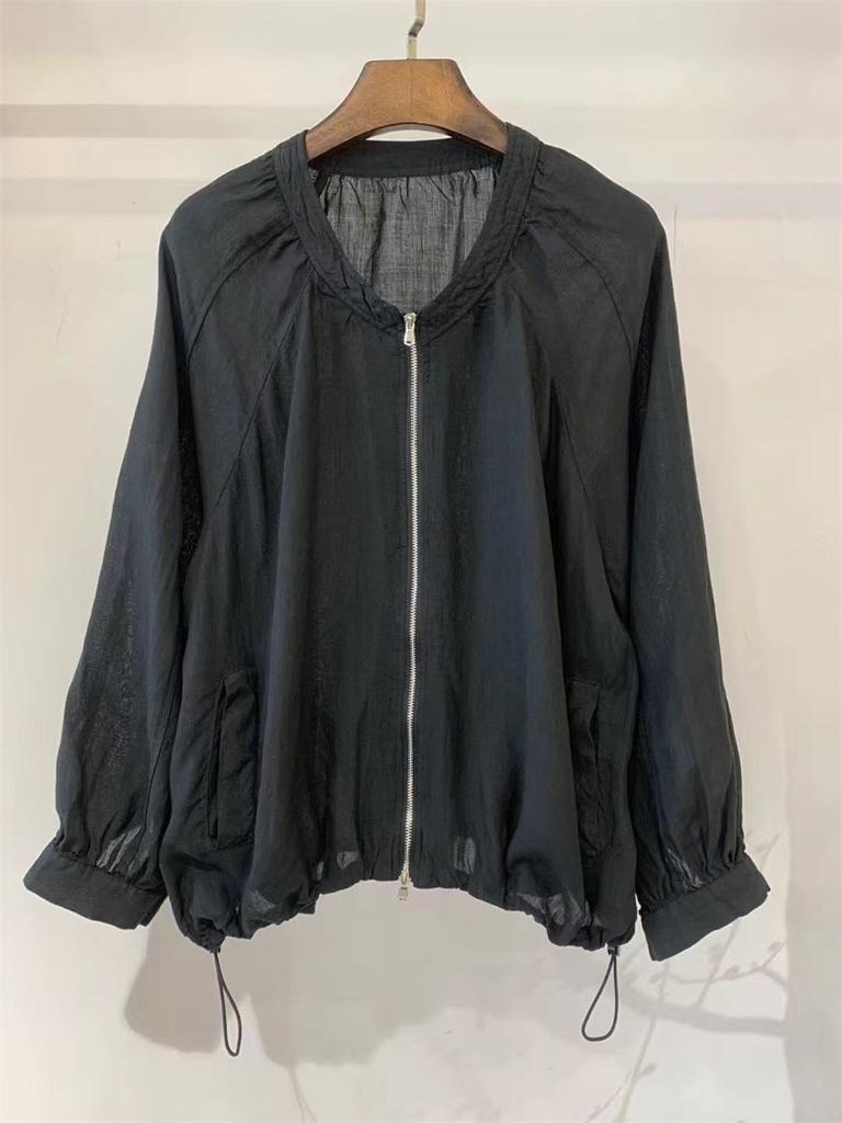 Johnature Giacca con cerniera giapponese da donna Primavera Larga Casual Versatile Coulisse Sottile Protezione Solare Cappotti da Donna