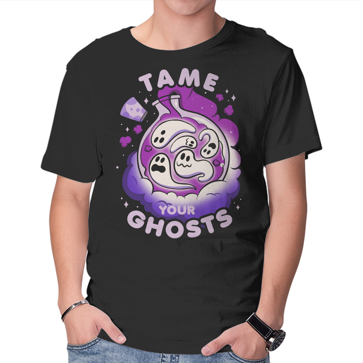 Unisex Crew Neck T-Shirt Tame Your Ghosts Graphic Short Sleeve Casual Tee M