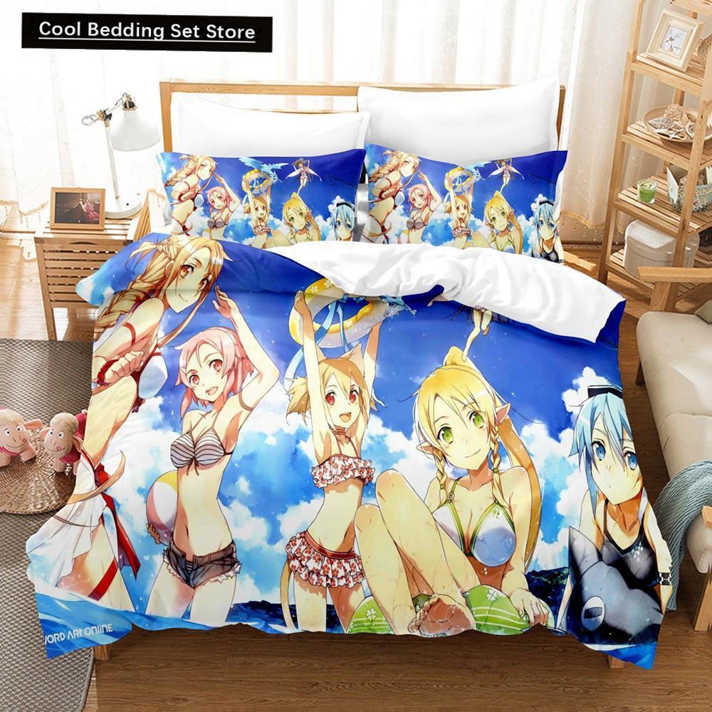 Sword Art Online Bedding Set 3D Anime Print Polyester Quilt Cover Pillowcases Queen King For Kids Gift Anime Duvet Cover Sets