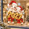 Glass Surface Decorations Sheep Santa Hat 2027 Sticker Christmas New Year Static Window Decal Removable Seasonal Home Decor of The Sticker