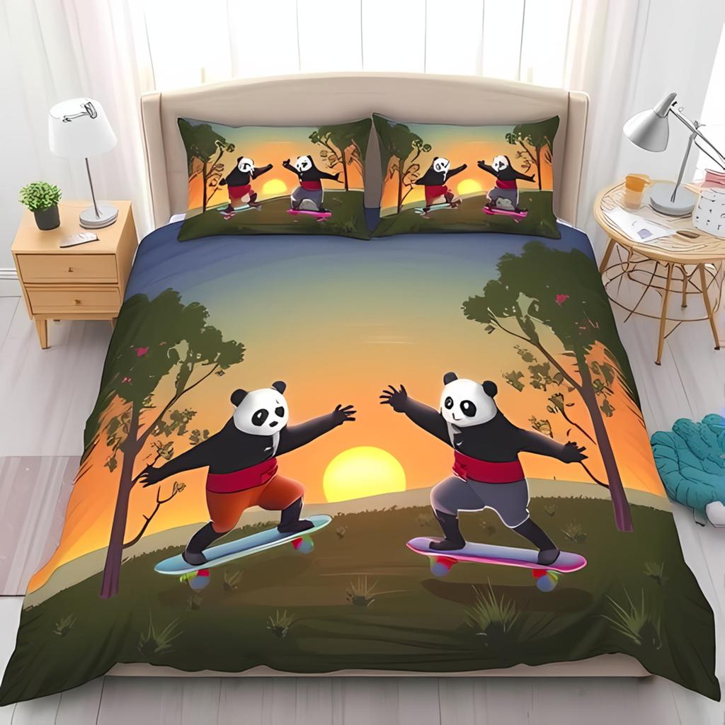 Bettdecke Cartoon Panda Niedlich Liebe Englischer Panda Digitaldruck Bettwäsche Set Geeignet Kinder Kinder Und Erwachsene