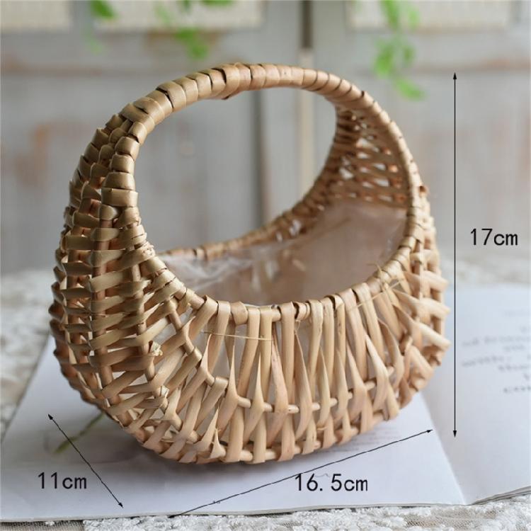 Moon Shape Plant Holder Basket With Sturdy Handle Decorative Storage Bin For Convenient Portability