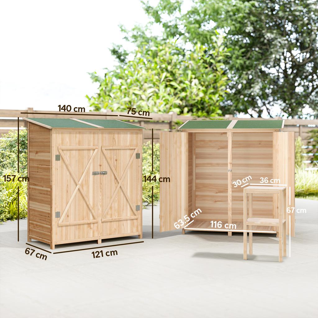 140 X 75 Fir Wood Garden Shed, with Asphalt Roof - Natural