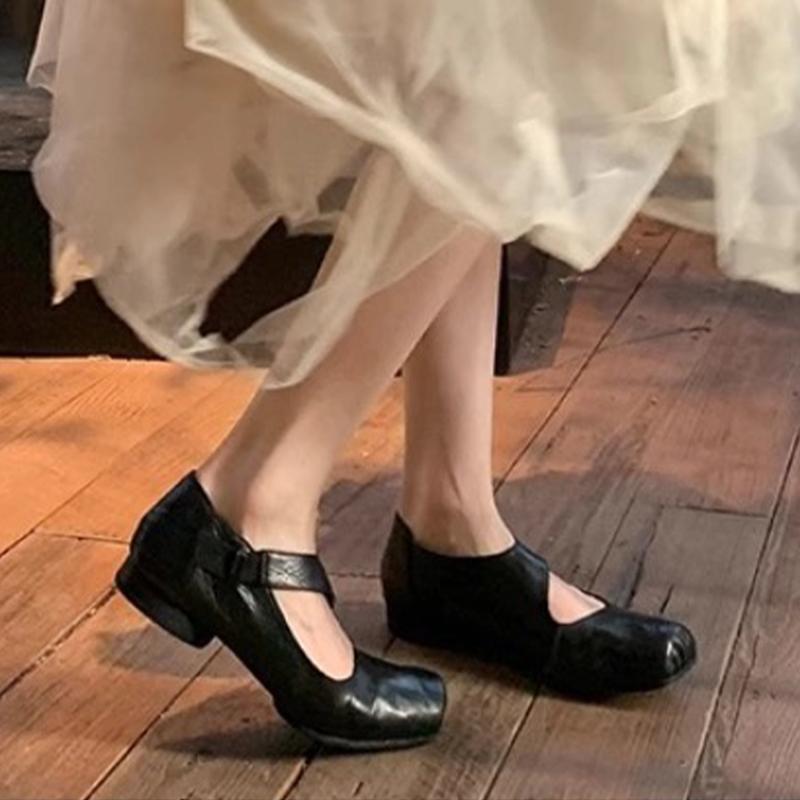 Women Mary Jance Shoes Square Toe Designer Shoes Fashion Heeled Sandals 2025 Elegant Dress Ballet Pumps Mujer Zapatillas