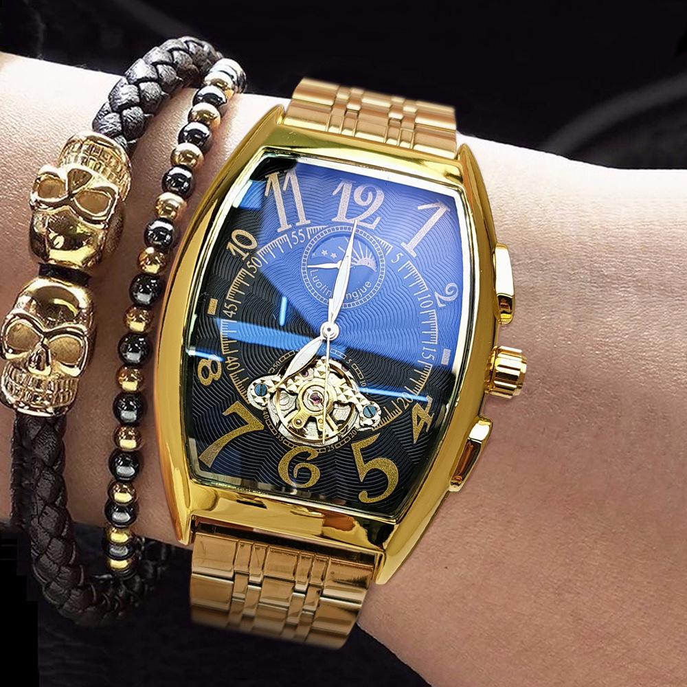 

Мужские автоматические механические часы бочкообразной формы - Многофункциональный деловой и модный дизайн