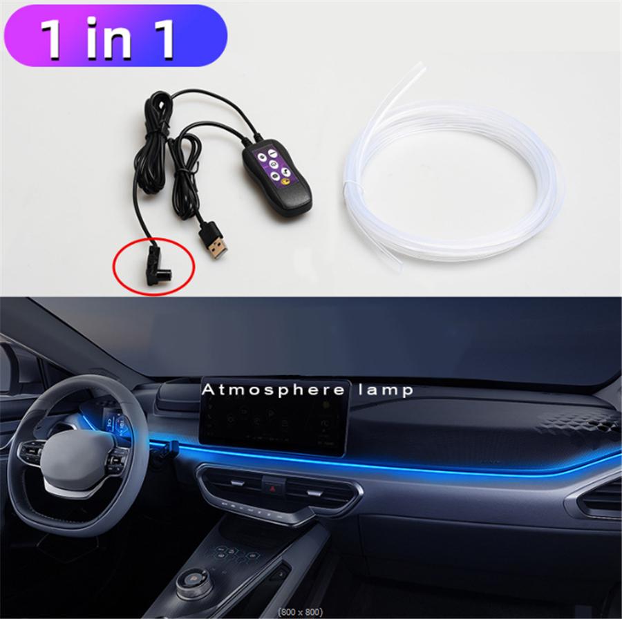 Car Interior Decor Lamp 3M Optical Fiber Neon Atmosphere Light Strip Play & Plug