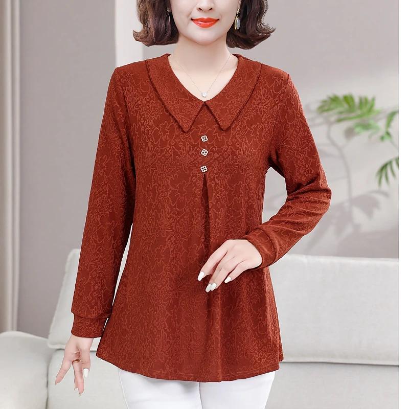 

Women s Peter Pan Collar Knit Top Long Sleeve Casual Loose-fit Blouse XL червоний