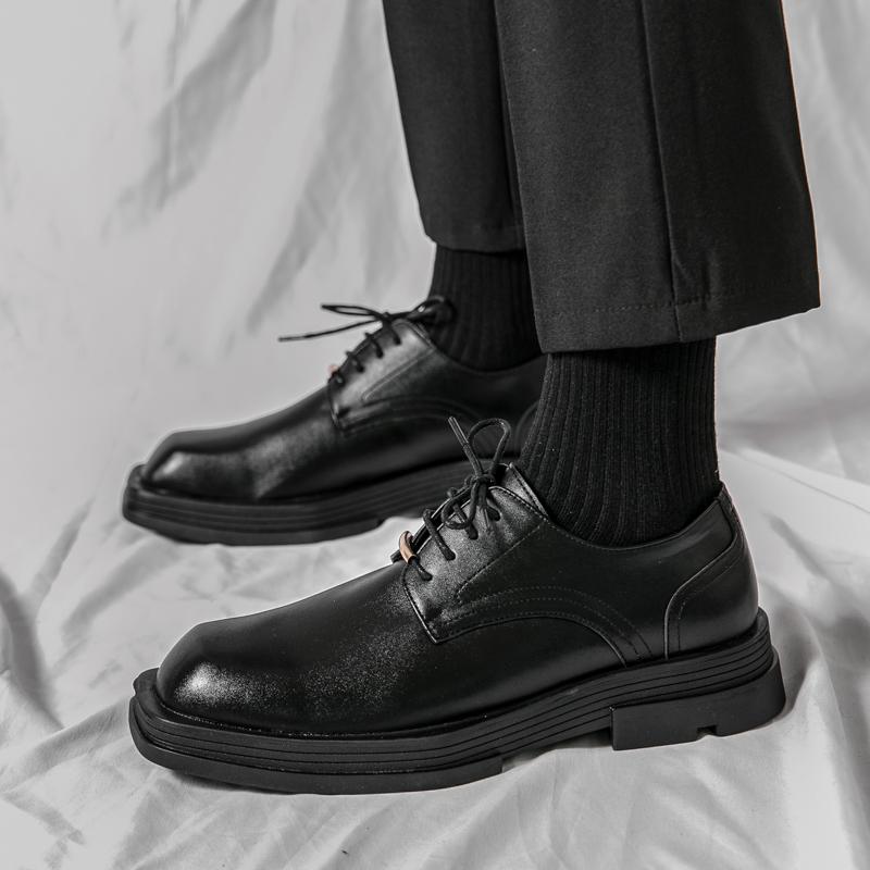 Summer Spring Men Platform Leather Shoes Breathable Office Bussiness Formal Shoe Square Toe Male Black White Wedding Dress Shoes