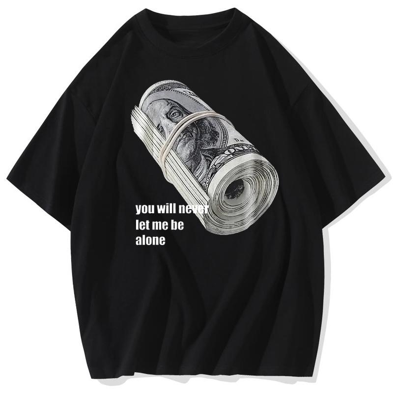 

Bundle of Banknotes Vintage Tshirt Men Streetwear Hip Hop Print TShirt Harajuku Summer Cotton Washed Tshirt Clothes S