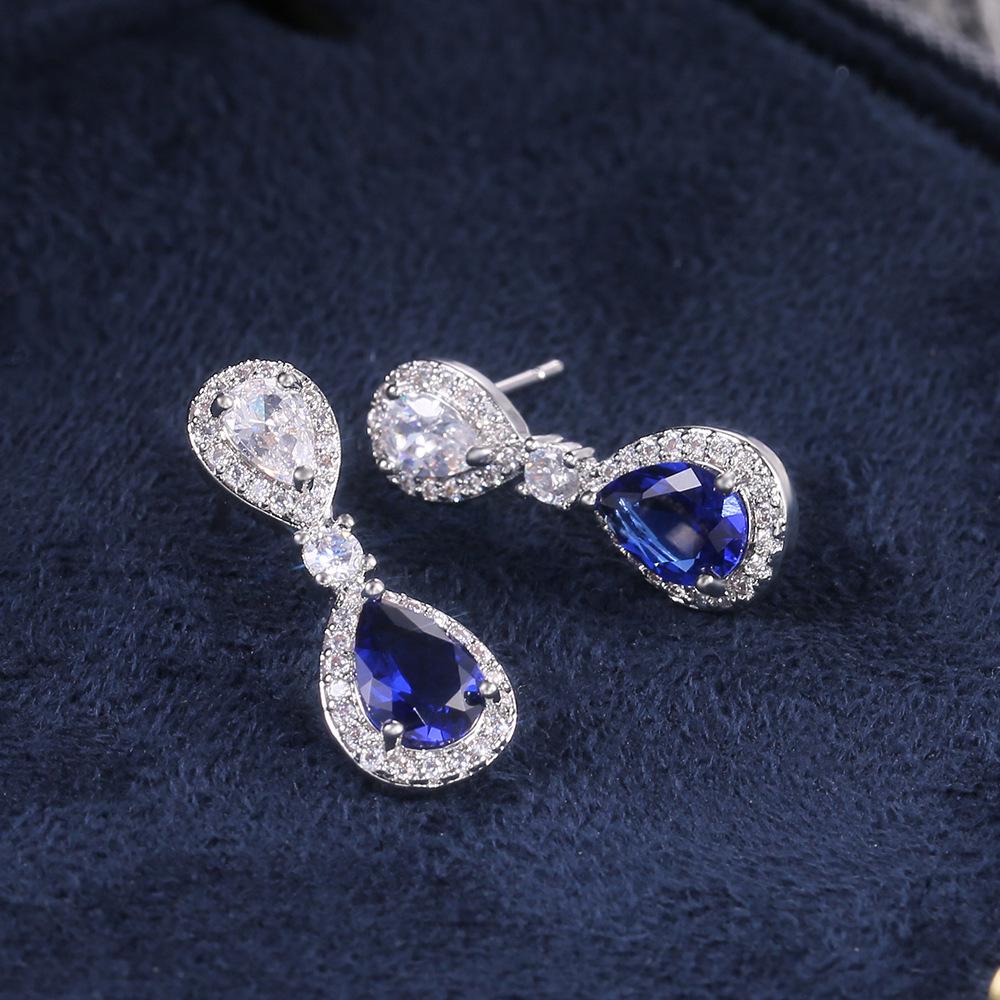 Noble Luxury Sapphire Blue Water Drop Bridal Dinner Earrings, Popular Accessories