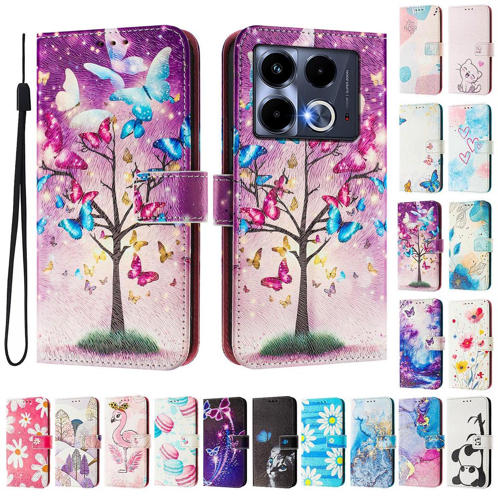 Butterfly Tree Luxury Painted Leather Case Wallet Book Style Cover for Infinix Smart 4 X653,Hot 9 Play,Hot 10 Play,Smart 6,X680,HOT 8,X650,HOT 40...