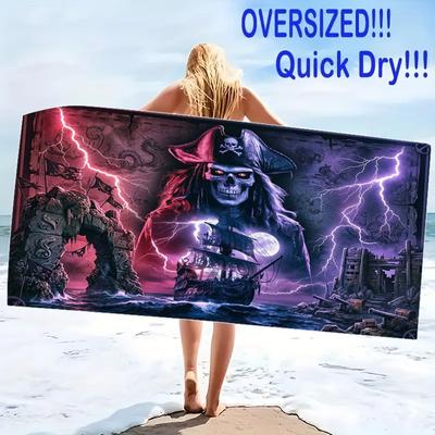 Pirate Art Print Beach Towel, Large Soft Quick Dry Towel for Beach Camping Swimming