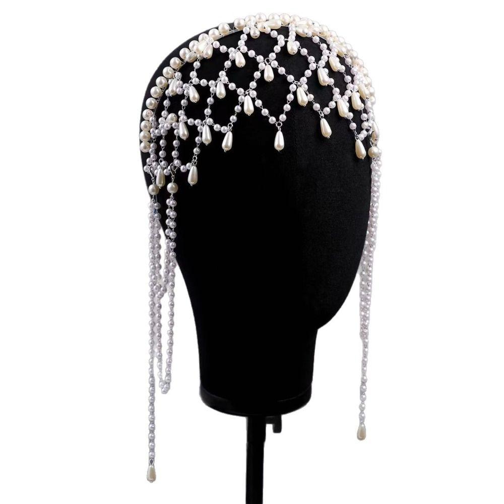 Hair Jewelry Tassel Pendant Forehead Chain Handmade Pearls Chain Headbands Banquet Event