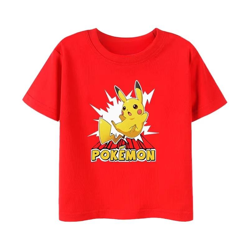 Potdemiel Summer New Pikachu Print Childrens Cotton TShirt Boys and Girls Comfortable and Breathable Childrens TShirt