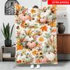 2D Flat Printing 1pc Cozy Autumn Atmosphere Retro Autumn Color Falling Leaves Pumpkin Blanket Flannel Material Single-Sided Printi