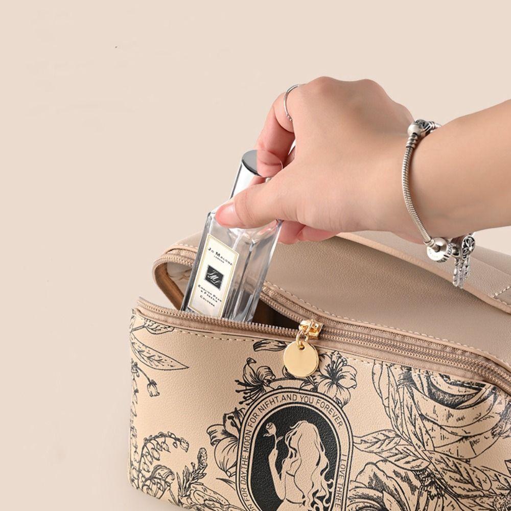 Large Capacity Pu Makeup Pouch Square Storage Toiletry Bag Retro Pillow Cosmetic Bag Travel