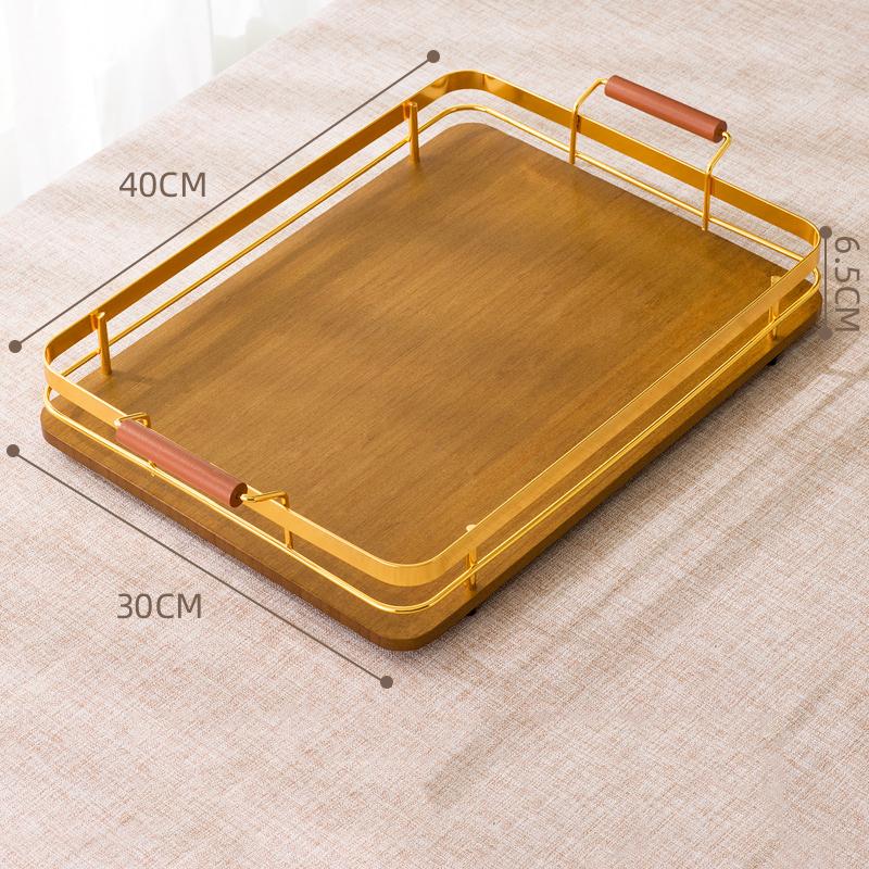 Simple Rectangular Bamboo Cutlery Food Storage Trays Decorative Home Kitchen Organizer Metal Bracket Accessories