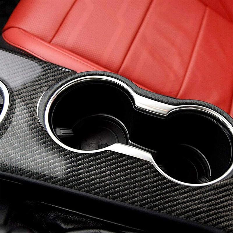 A87Q-Carbon Fiber Interior Center Console Gear Shift Panel Cup Holder Cover Trim Decal Frame for Ford Mustang 2015-