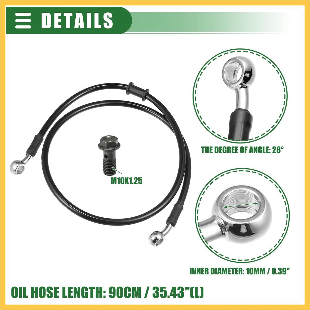 BULLSPANN Motorcycle Brake Hose, Clutch Hose, Hose, For Motorcycles, ATVs, Off-Road Bikes, Universal, Durable, Replacement, Black, Angle 28°, 90cm