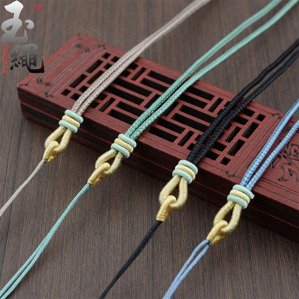 Hand-Woven Ruyi Knot Lanyard Necklace with Jade and Crystal Pendants