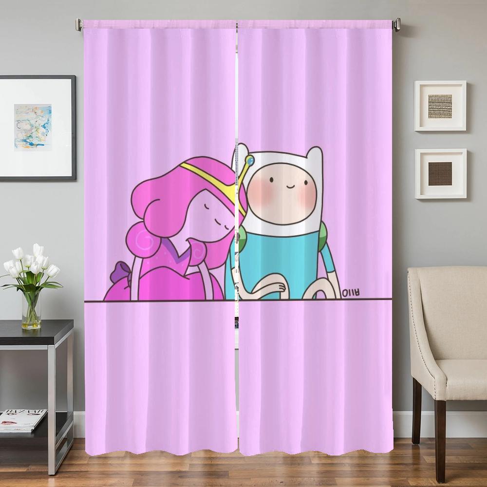 Zasłony Okienne Kuchenne do Salonu 2 Sztuki Zasłony Zaciemniające Zasłona na Drzwi A-adventure Time Przegroda Dekoracja Sypialni