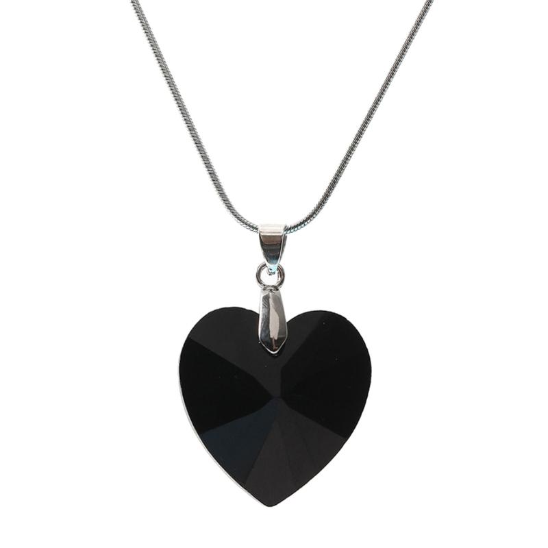 Glass Heart Pendant Necklace Simple Clavicle Chain Adjustable Collar Necklace Jewelry Stainless Steel Chain Necklace