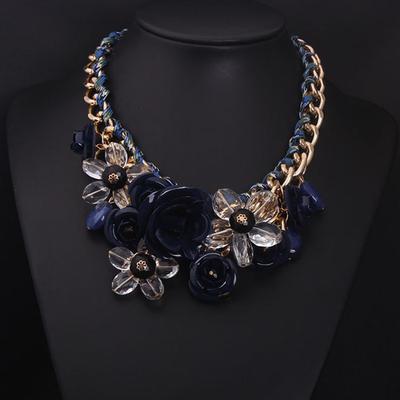 European and American Fashion Blue Crystal Gemstone Flowers and Other Multi-layer Woven Short Collarbone Necklace Women's Jewelry 2026