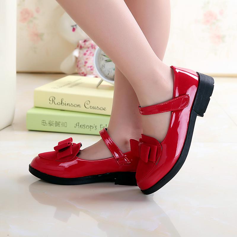 Girl Princess Leather Shoes PU Casual Baby Black Red Girls Fashion Brand Glossy Dance Shoes for Children Gift