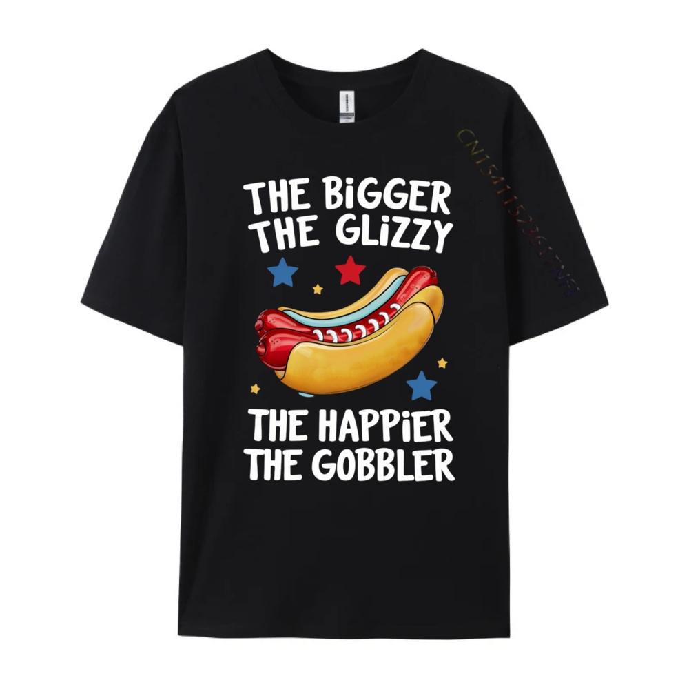 Funny Hot Dog The Bigger The Glizzy The Happier The Gobbler Pink Graphic Tees Men Streetwear Male Mens TShirts