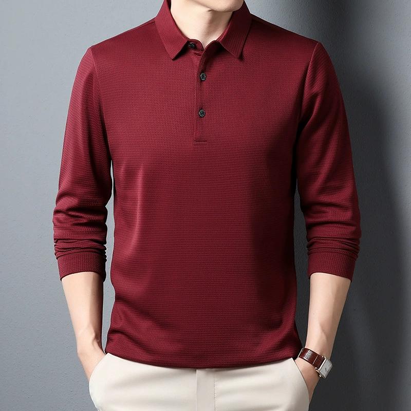Men's Solid Color Long Sleeved Waffle Polo Shirt Long Sleeved T-shirt Polo Shirt Men