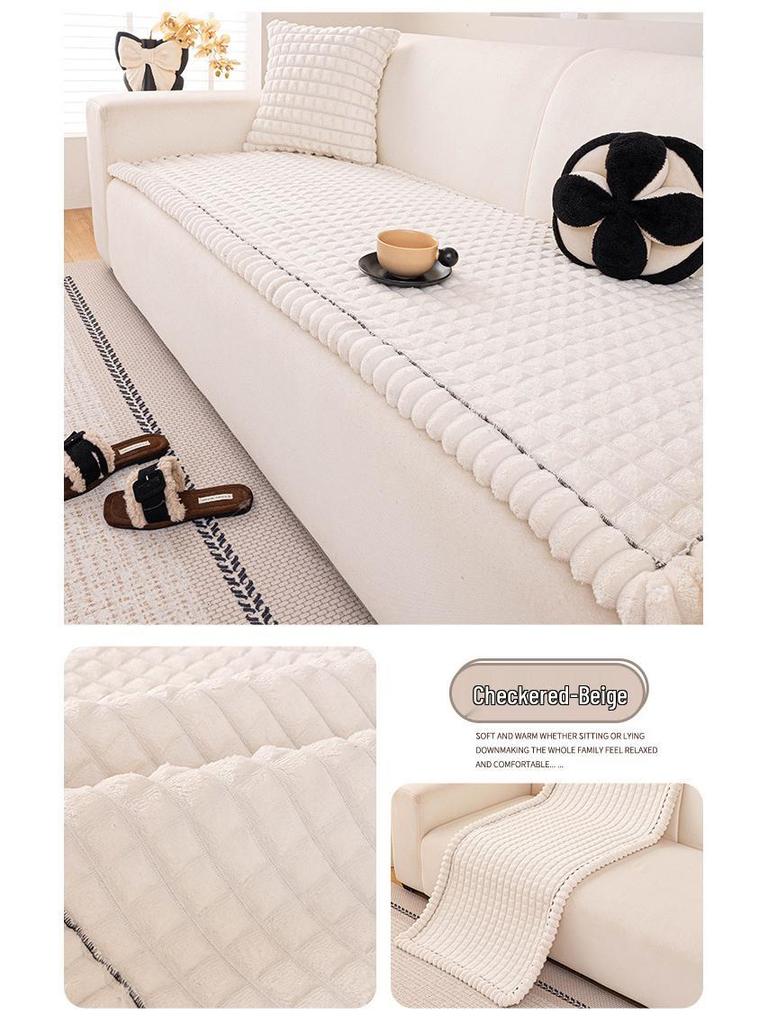 2025 New Winter Plush Thick Leather Non-Slip Sofa Cushion Cover