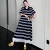 Striped Polo Collar Short Sleeve Maxi Dress for Plus Size Women