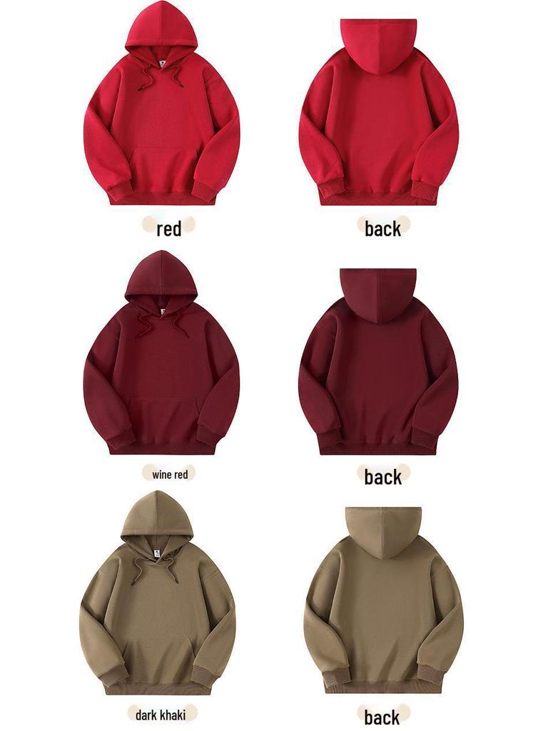 Hua Cotton Drop Shoulder Double Hood Sweatshirt - 300g Casual Solid Color Loose Fit (681)
