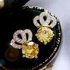 New Creativity Crown Zircon Golden Earrings Korean Yellow/Pink CZ Fashion  Girl's Unusual Accessories for Woman