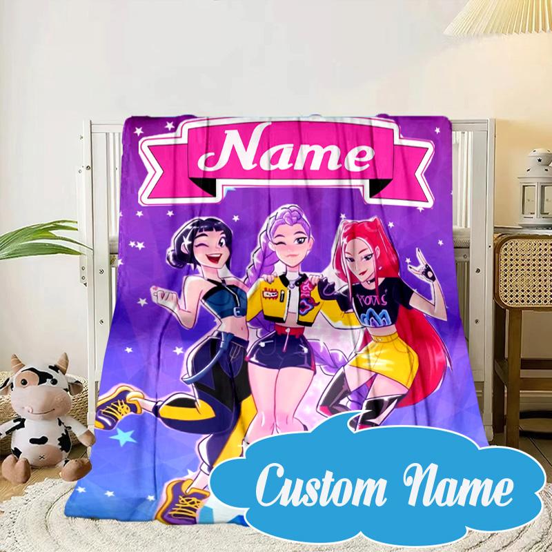 Custom Name Fantasy Night Trio K-Pop Blanket bed sofa Blanket Flannel Blanket for Camping, Hiking, Picnic Essentials,gift for Fan family