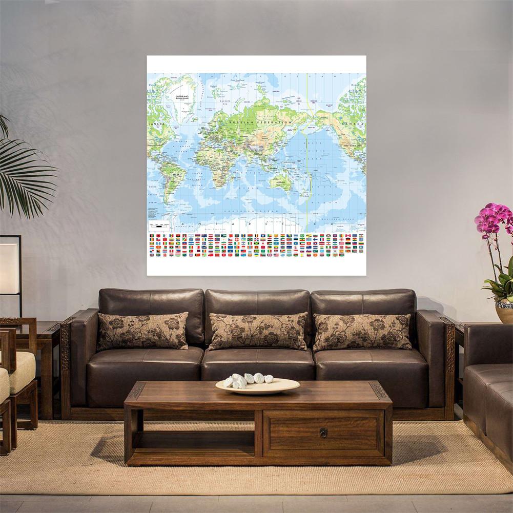 World Map-Geographic Map with Cities,Wall Hanging,Frameless,Home Decor,Study,Geographical Tools,Tourism/education Tools