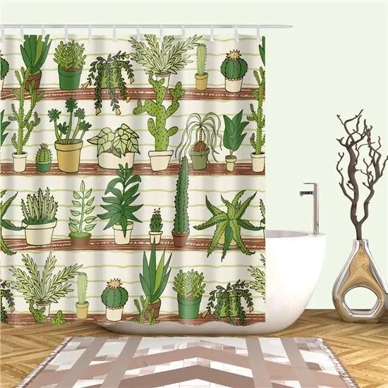 Tropical Cactus Plant Pineapple Shower Curtains Bathroom Frabic Waterproof Polyester Bath Curtain
