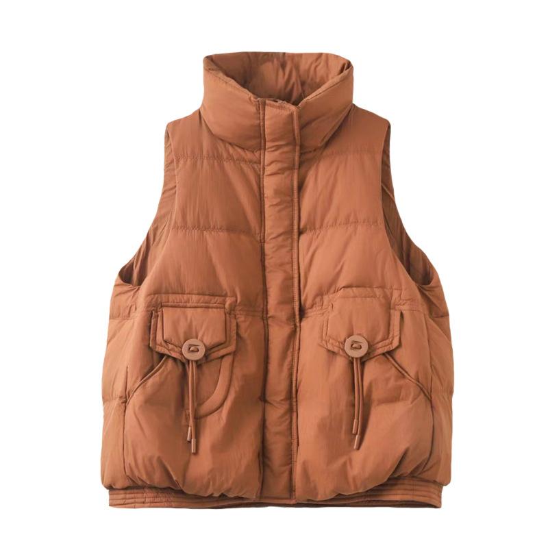 New Chinese fashion down vest women's 2024 winter stand-up collar lightweight white duck down thermal vest thickened large size jacket