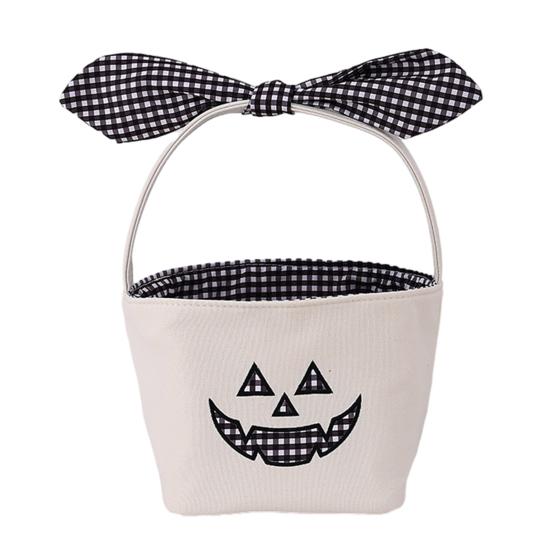Dekorative Aufbewahrungskörbe für Zuhause Halloween Kürbis Süßigkeitenkorb, Großer Trick or Treat Eimer mit Schleife Kapazität Snacks Griff, DIY Kinder Tragetasche